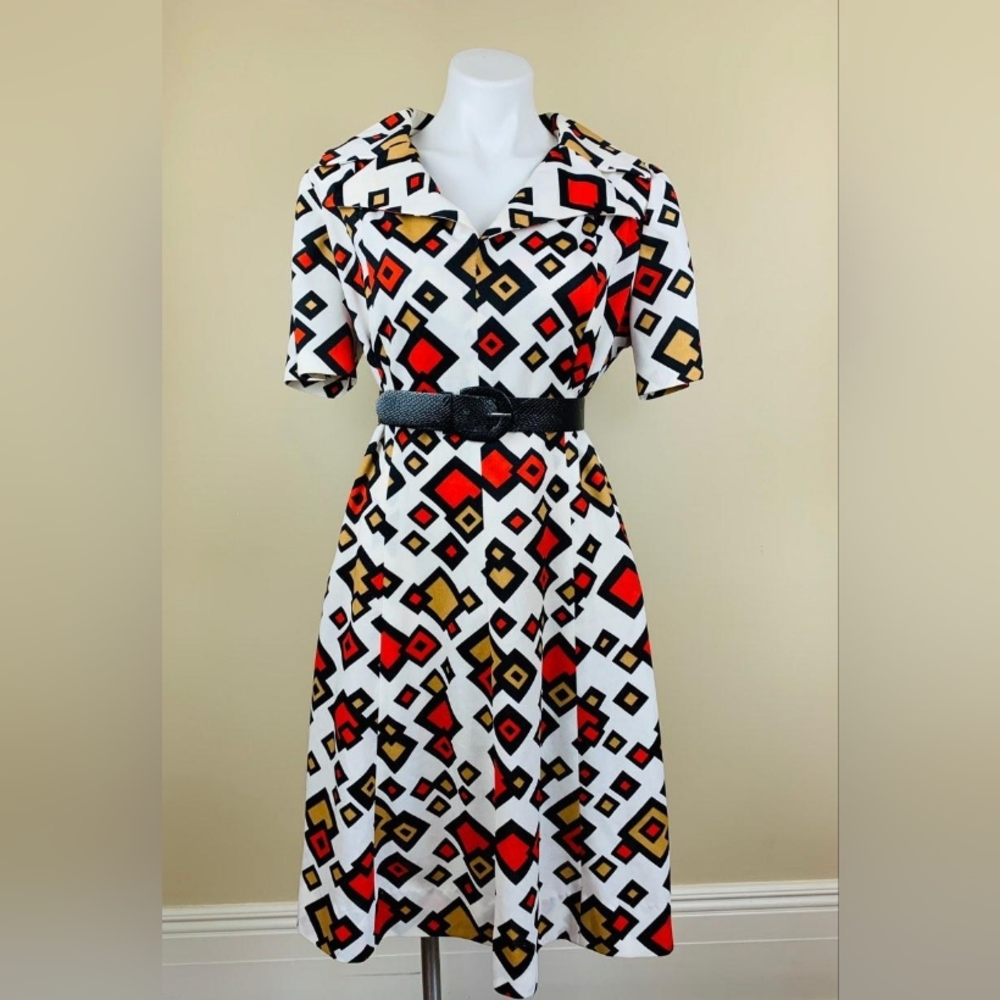 Mod Vintage Diamond 1960s Dress, Medium, Large, XL